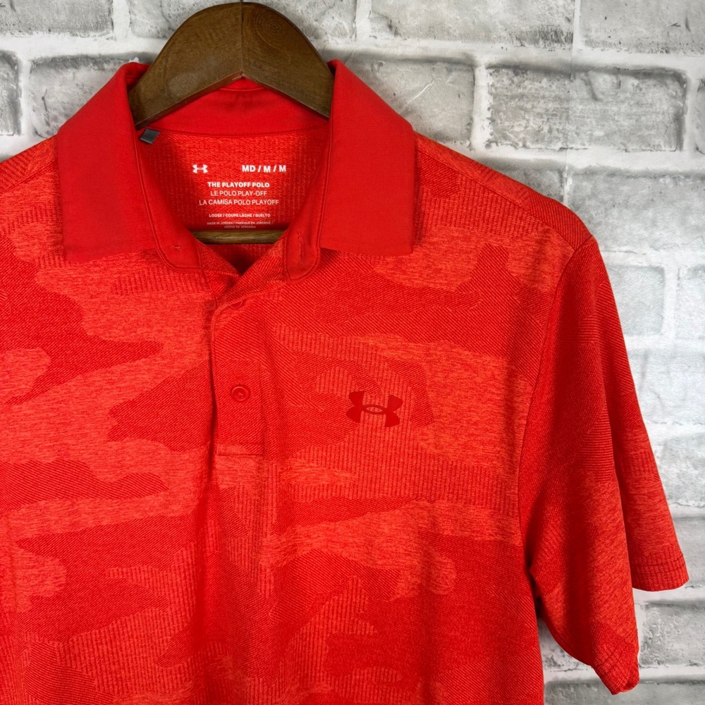 Under Armour Mens The Playoff Polo Shirt Red Camo Short Sleeve Golf Top Medium